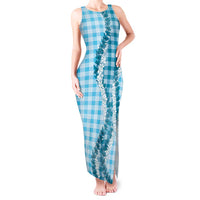 Blue Hawaii Palaka Tank Maxi Dress Hawaiian Honohono Lei LT05 Women Blue - Polynesian Pride
