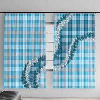 Blue Hawaii Palaka Window Curtain Hawaiian Honohono Lei LT05 With Hooks Blue - Polynesian Pride