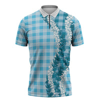 Blue Hawaii Palaka Zipper Polo Shirt Hawaiian Honohono Lei LT05 Blue - Polynesian Pride