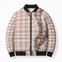 Beige Hawaii Palaka Bomber Puffer Jacket Hawaiian Honohono Lei LT05 Unisex Beige - Polynesian Pride