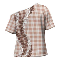 Beige Hawaii Palaka Cross Shoulder Shirt Hawaiian Honohono Lei LT05 - Polynesian Pride