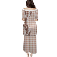 Beige Hawaii Palaka Family Matching Puletasi and Hawaiian Shirt Hawaiian Honohono Lei