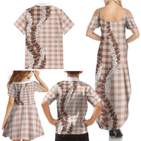 Beige Hawaii Palaka Family Matching Summer Maxi Dress and Hawaiian Shirt Hawaiian Honohono Lei