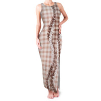 Beige Hawaii Palaka Family Matching Tank Maxi Dress and Hawaiian Shirt Hawaiian Honohono Lei