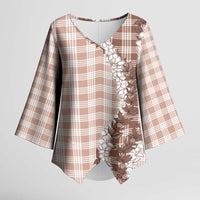 Beige Hawaii Palaka Kimono Sleeve Blouse Hawaiian Honohono Lei LT05 Female Beige - Polynesian Pride