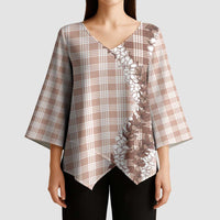 Beige Hawaii Palaka Kimono Sleeve Blouse Hawaiian Honohono Lei LT05 - Polynesian Pride