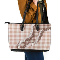 Beige Hawaii Palaka Leather Tote Bag Hawaiian Honohono Lei LT05 - Polynesian Pride