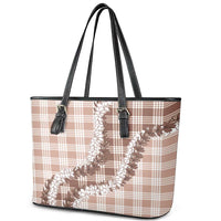 Beige Hawaii Palaka Leather Tote Bag Hawaiian Honohono Lei LT05 - Polynesian Pride