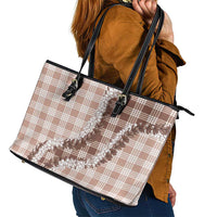 Beige Hawaii Palaka Leather Tote Bag Hawaiian Honohono Lei LT05 - Polynesian Pride