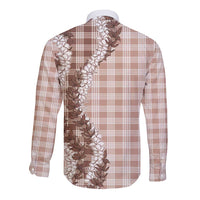 Beige Hawaii Palaka Long Sleeve Button Shirt Hawaiian Honohono Lei LT05 - Polynesian Pride