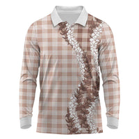 Beige Hawaii Palaka Long Sleeve Polo Shirt Hawaiian Honohono Lei LT05 Beige - Polynesian Pride