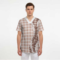 Beige Hawaii Palaka Scrub Top Hawaiian Honohono Lei LT05 - Polynesian Pride