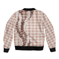 Beige Hawaii Palaka Sleeve Zip Bomber Jacket Hawaiian Honohono Lei LT05 - Polynesian Pride