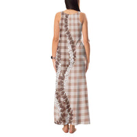 Beige Hawaii Palaka Tank Maxi Dress Hawaiian Honohono Lei