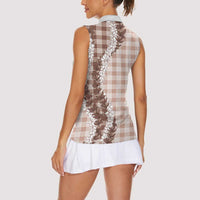 Beige Hawaii Palaka Women Sleeveless Polo Shirt Hawaiian Honohono Lei
