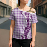 Violet Hawaii Palaka Cross Shoulder Shirt Hawaiian Honohono Lei LT05 - Polynesian Pride