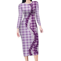 Violet Hawaii Palaka Family Matching Long Sleeve Bodycon Dress and Hawaiian Shirt Hawaiian Honohono Lei