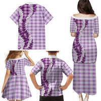 Violet Hawaii Palaka Family Matching Puletasi and Hawaiian Shirt Hawaiian Honohono Lei