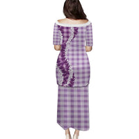 Violet Hawaii Palaka Family Matching Puletasi and Hawaiian Shirt Hawaiian Honohono Lei