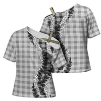 Gray Hawaii Palaka Cross Shoulder Shirt Hawaiian Honohono Lei LT05 - Polynesian Pride