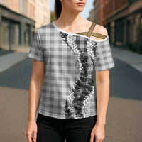 Gray Hawaii Palaka Cross Shoulder Shirt Hawaiian Honohono Lei LT05 - Polynesian Pride