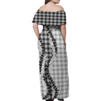 Gray Hawaii Palaka Family Matching Off Shoulder Maxi Dress and Hawaiian Shirt Hawaiian Honohono Lei