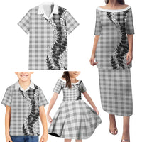 Gray Hawaii Palaka Family Matching Puletasi and Hawaiian Shirt Hawaiian Honohono Lei