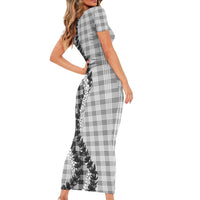 Gray Hawaii Palaka Family Matching Short Sleeve Bodycon Dress and Hawaiian Shirt Hawaiian Honohono Lei
