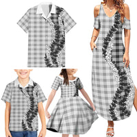 Gray Hawaii Palaka Family Matching Summer Maxi Dress and Hawaiian Shirt Hawaiian Honohono Lei