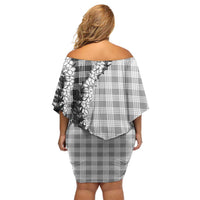 Gray Hawaii Palaka Off Shoulder Short Dress Hawaiian Honohono Lei LT05 - Polynesian Pride