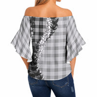 Gray Hawaii Palaka Off Shoulder Wrap Waist Top Hawaiian Honohono Lei LT05 - Polynesian Pride