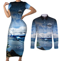 New Zealand Wanaka Air Show Couples Matching Short Sleeve Bodycon Dress and Long Sleeve Button Shirt With Maori Pattern