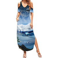 New Zealand Wanaka Air Show Summer Maxi Dress With Maori Pattern LT05 Women Blue - Polynesian Pride