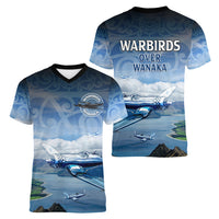 New Zealand Wanaka Air Show Women V Neck T Shirt With Maori Pattern