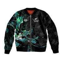 New Zealand Marathon Bomber Jacket Silver Fern Paua Shell Simple Style LT05 Unisex Black - Polynesian Pride