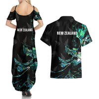 New Zealand Marathon Couples Matching Summer Maxi Dress and Hawaiian Shirt Silver Fern Paua Shell Simple Style LT05 - Polynesian Pride