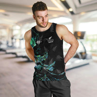 New Zealand Marathon Men Tank Top Silver Fern Paua Shell Simple Style LT05 Black - Polynesian Pride