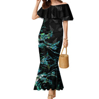 New Zealand Marathon Mermaid Dress Silver Fern Paua Shell Simple Style LT05 Women Black - Polynesian Pride