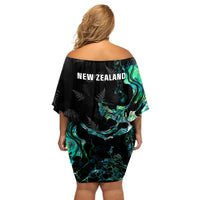 New Zealand Marathon Off Shoulder Short Dress Silver Fern Paua Shell Simple Style LT05 - Polynesian Pride