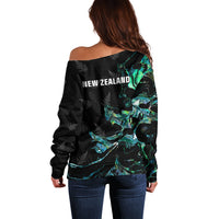 New Zealand Marathon Off Shoulder Sweater Silver Fern Paua Shell Simple Style