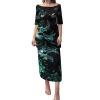 New Zealand Marathon Puletasi Silver Fern Paua Shell Simple Style LT05 Long Dress Black - Polynesian Pride