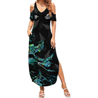 New Zealand Marathon Summer Maxi Dress Silver Fern Paua Shell Simple Style LT05 Women Black - Polynesian Pride