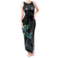 New Zealand Marathon Tank Maxi Dress Silver Fern Paua Shell Simple Style LT05 Women Black - Polynesian Pride