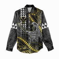 Hawaii King Kamehameha The Great Women Casual Shirt Gold Tribal Tattoo