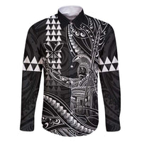 Hawaii King Kamehameha The Great Family Matching Long Sleeve Bodycon Dress and Hawaiian Shirt Black Tribal Tattoo