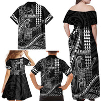 Hawaii King Kamehameha The Great Family Matching Off Shoulder Maxi Dress and Hawaiian Shirt Black Tribal Tattoo