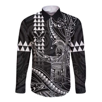 Hawaii King Kamehameha The Great Long Sleeve Button Shirt Black Tribal Tattoo