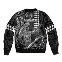 Hawaii King Kamehameha The Great Sleeve Zip Bomber Jacket Black Tribal Tattoo