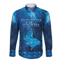 Personalised New Zealand Mother's Day Long Sleeve Button Shirt Ko Te Whaea Te Takere O Te Waka LT05 Unisex Blue - Polynesian Pride