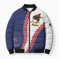 American Samoa Eagle Bomber Puffer Jacket Polynesian Tribal Pattern Curve Style LT05 Unisex Blue - Polynesian Pride